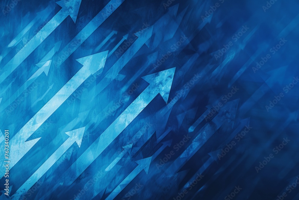 Poster abstract blue background with arrows pointing to the right symbolizing growth and success in busines