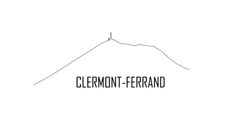 Silouhette du Puy de Dôme en contour ligne noire. texte 