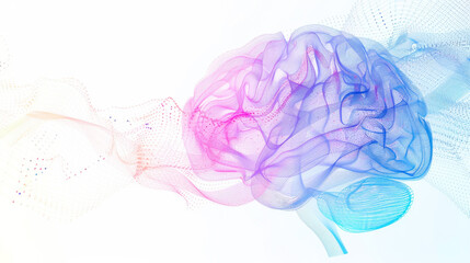 Digital brain illustration with pink and blue gradients on a white background