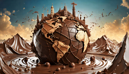 Model of Earth made of chocolate. Conceptual symbol of the Earth - obrazy, fototapety, plakaty