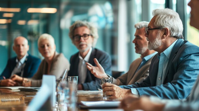 A candid shot of the board of directors during a lively discussion, capturing a moment of decision-making, the room's natural light emphasizing the seriousness and the dynamic betw