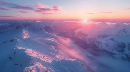 Landscape of a pink and violet sky with sunset clouds, Fantastic orange evening landscape glowing by sunlight. Dramatic wintry scene with snowy trees. Carpathians, Ukraine, Europe, AI Generated  - obrazy, fototapety, plakaty