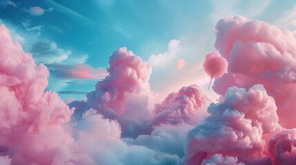 Colorful pink and blue pastel feathery clouds, cotton wool. Background, texture. Kolorowe różowo niebieskie pastelowe pierzaste chmury, wata. Tło, tekstura  - obrazy, fototapety, plakaty