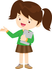 cute kids standing use smartphone and tablet gadget