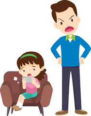 parent angry scold to kid addicted mobile phone