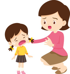 Comforting sad children with parent or teacher