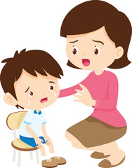 Comforting sad children with parent or teacher