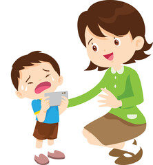 Comforting sad children with parent or teacher