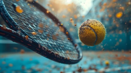 Tennis Player Swinging Racket for Powerful Stroke - obrazy, fototapety, plakaty
