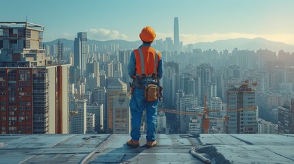 Construction Worker Building City Skyline
