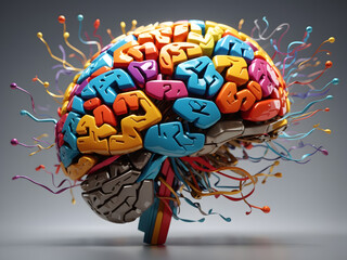 The concept of a human brain full of creativity shows multiple colours and action design. - obrazy, fototapety, plakaty