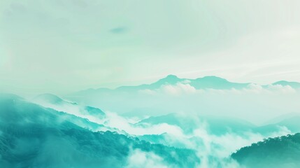 Obraz premium Minimalist landscape awash in soft blue and green hues, with an accent of vibrant turquoise