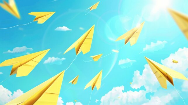 yellow paper airplanes flying across a school notebook