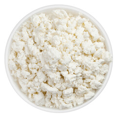 Cottage Cheese, Curd in bowl, isolated on white background, full depth of field