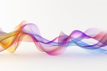 Ribbon in Motion: Multicolored Semitransparent Streamer Drifting over White Background - obrazy, fototapety, plakaty