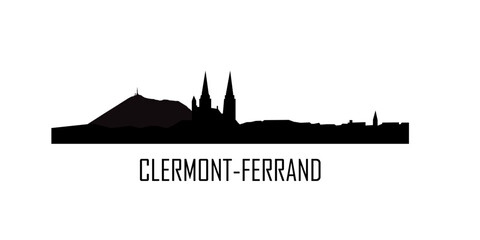 Fototapeta na wymiar Silhouette de la ville de Clermont-Ferrand avec la cathédrale et le Puy de Dôme. Noir & blanc. Texte Clermont-Ferrand