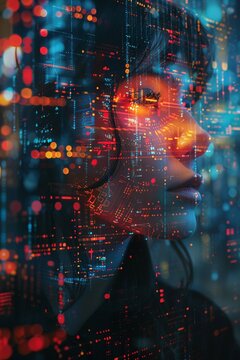 Amidst a sea of pixels and screens, individuals in the digital age morph into avatars, their physical forms melting into the virtual realm, soft lighting