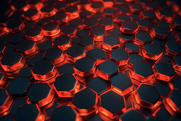 Hexagon with a red glowing light wallpaper background design. - obrazy, fototapety, plakaty