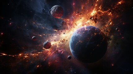 Gamma Ray Burst Destroys Planet in Solar System: 'Dark Synth' Impact - obrazy, fototapety, plakaty
