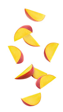 Falling Mango isolated on white background, full depth of field