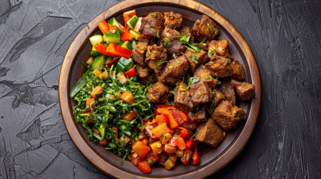 Tibs is an Ethiopian dish consisting of fried meat and vegetables