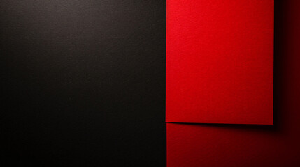 A bold red paper sheet centered on a stark black background creating a strong visual contrast. - obrazy, fototapety, plakaty