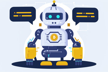 Cryptocurrency Robot Advisor with Speech Bubbles and Coins