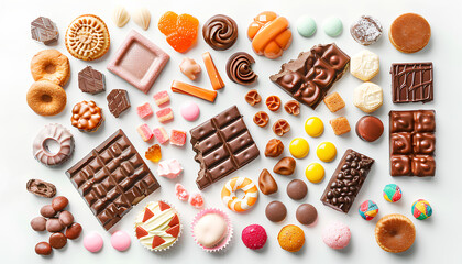 sweets on table on white background