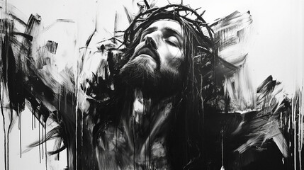 Jesus Christ. Crown of Thorns. Black and white portrait