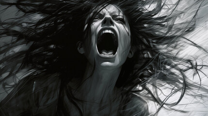 Screaming girl. Abstract portrait. Depression and anxiety heavy burden.