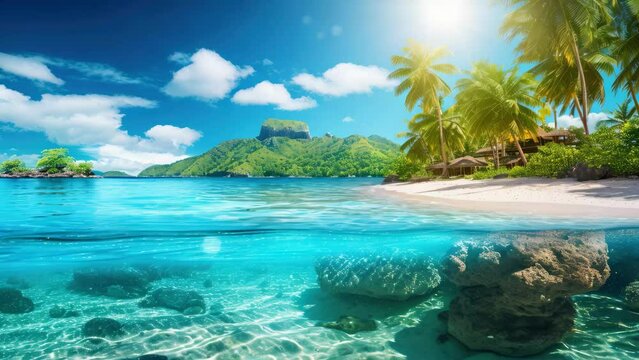 Tropical beach at Seychelles, La Digue island, Beautiful tropical island landscape view on a sunny day, AI Generated