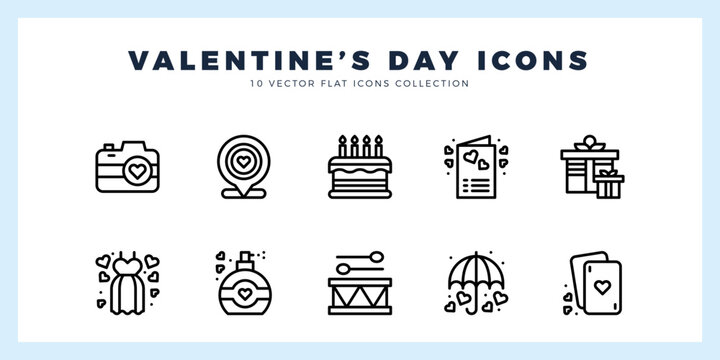 10 Valentine's Day Lineal icon pack. vector illustration.