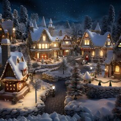 Christmas village in the snow. Christmas and New Year concept. 3d rendering