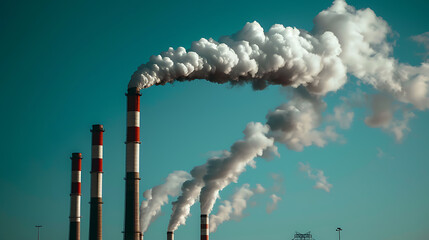 Industrial smoke from the chimney of a power plant polluting the environment - obrazy, fototapety, plakaty