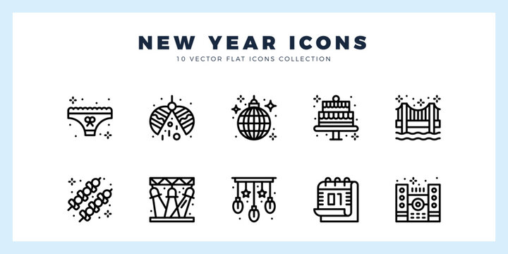 10 New Year Lineal icon pack. vector illustration.
