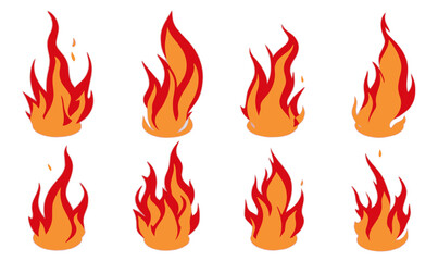 Set of fire flames icons isolated on white background. Vector illustration of fire icons collection.