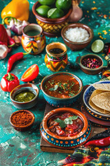 Fototapeta premium vertical banner, Mexican Independence Day, Mexican cuisine, traditional Mexican dishes