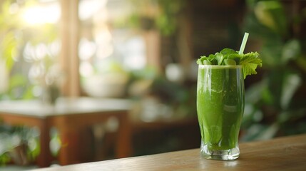 Healthy green smoothie in a glass.