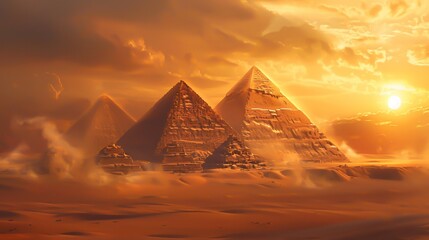 Three pyramids in the hot desert