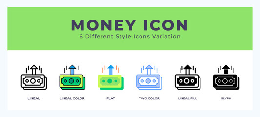 Money icon in different style vector illustration.