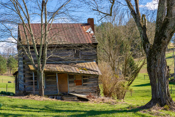 Abandoned log cabin in rural Virginia, USA
