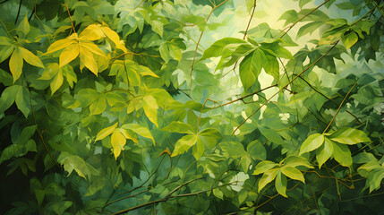 Fototapeta na wymiar Shades of Green: A Close-Up of Lush Foliage Bathed in a Soft Golden Light