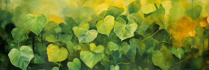 Shades of Green: A Close-Up of Lush Foliage Bathed in a Soft Golden Light - obrazy, fototapety, plakaty