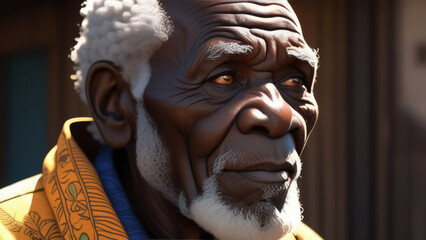 Portrait of happy black elderly man outdoor. Senior ethnic  grandfather with grey afro hair smiling on nature