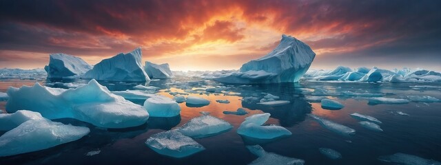 Disappearing icebergs vanishing from sight due to melting - obrazy, fototapety, plakaty