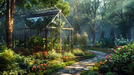 Obraz premium A greenhouse with plants in the garden