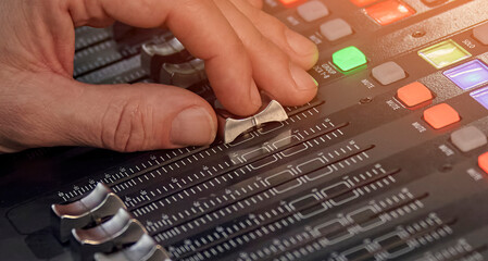 Audio Mixer Sound Control Panel for Music Production in Recording Studio