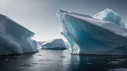 Disappearing icebergs vanishing from sight due to melting