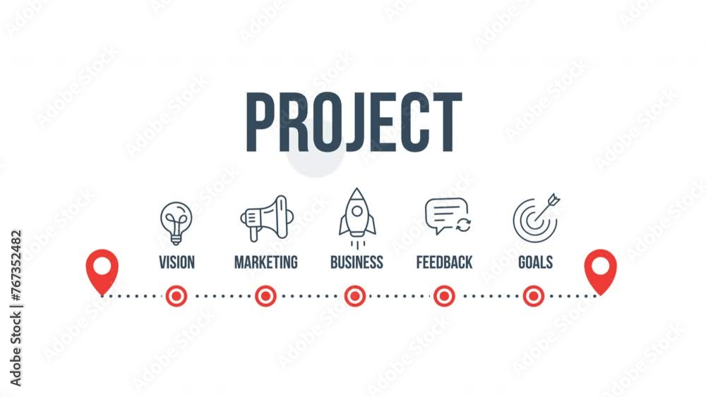 Poster project concept with thin line icons on white background. infographic design. chart with animated ic