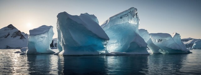 Disappearing icebergs vanishing from sight due to melting - obrazy, fototapety, plakaty